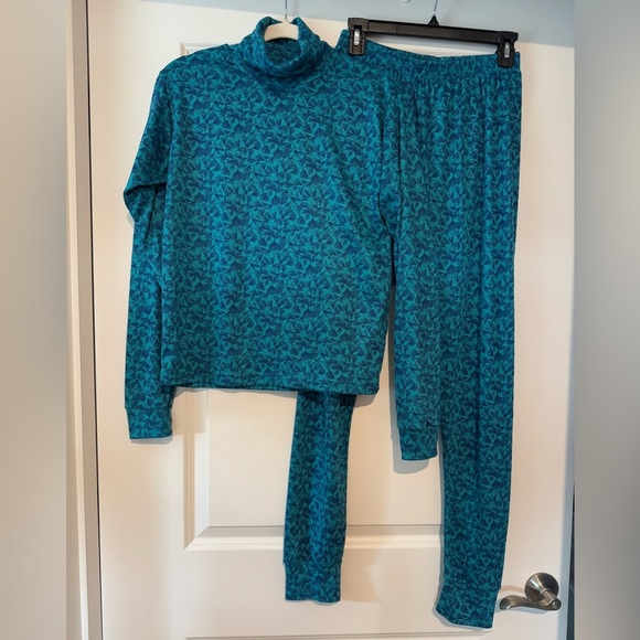 VTG REI Y2K Base Layer Set Colorful Turtleneck Shirt Pants Set Juniors XL Blue - Picture 1 of 8